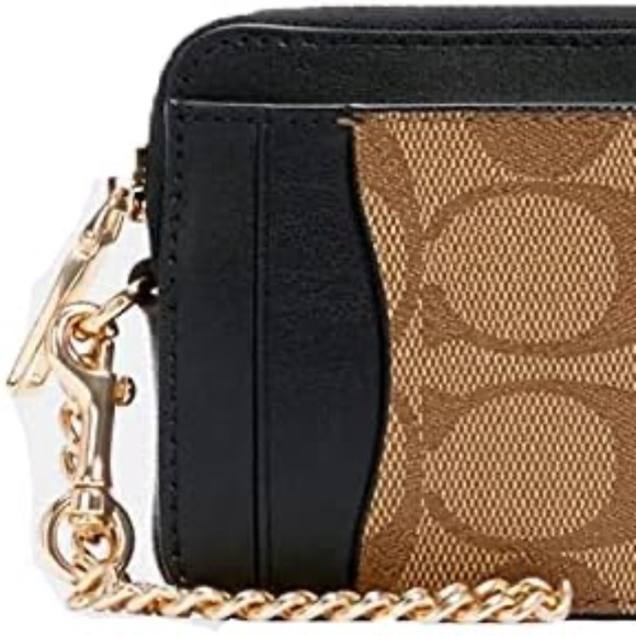 NWT COACH Zip Card ID Case Signature Color-block Canvas Khaki / Tan NEW - Picture 2 of 6